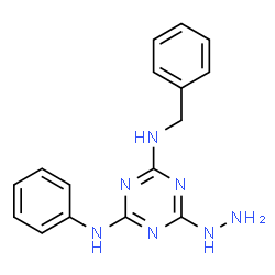 ChemSpider 2D Image | N-Benzyl-6-hydrazino-N'-phenyl-1,3,5-triazine-2,4-diamine | C16H17N7