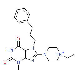 ChemSpider 2D Image | 1-Ethyl-4-[3-methyl-2,6-dioxo-7-(3-phenylpropyl)-2,3,6,7-tetrahydro-1H-purin-8-yl]piperazin-1-ium | C21H29N6O2