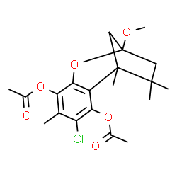 ChemSpider 2D Image | 4-Chloro-9-methoxy-1,5,11,11-tetramethyl-8-oxatricyclo[7.2.1.0~2,7~]dodeca-2,4,6-triene-3,6-diyl diacetate | C20H25ClO6