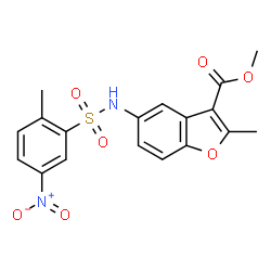 ChemSpider 2D Image | Methyl 2-methyl-5-{[(2-methyl-5-nitrophenyl)sulfonyl]amino}-1-benzofuran-3-carboxylate | C18H16N2O7S