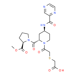 ChemSpider 2D Image | [(2-{(2S,4S)-2-{[(2R)-2-(Methoxycarbonyl)-1-pyrrolidinyl]carbonyl}-4-[(2-pyrazinylcarbonyl)amino]-1-piperidinyl}-2-oxoethyl)sulfanyl]acetic acid | C21H27N5O7S
