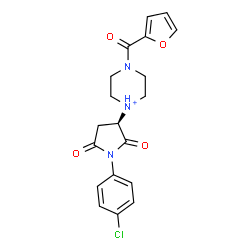 ChemSpider 2D Image | 1-[(3R)-1-(4-Chlorophenyl)-2,5-dioxo-3-pyrrolidinyl]-4-(2-furoyl)piperazin-1-ium | C19H19ClN3O4
