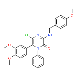 ChemSpider 2D Image | 5-Chloro-6-(3,4-dimethoxyphenyl)-3-[(4-methoxybenzyl)amino]-1-phenyl-2(1H)-pyrazinone | C26H24ClN3O4