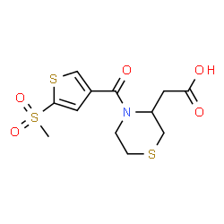 ChemSpider 2D Image | (4-{[5-(Methylsulfonyl)-3-thienyl]carbonyl}-3-thiomorpholinyl)acetic acid | C12H15NO5S3