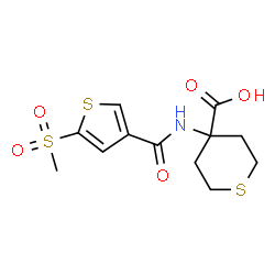 ChemSpider 2D Image | 4-({[5-(Methylsulfonyl)-3-thienyl]carbonyl}amino)tetrahydro-2H-thiopyran-4-carboxylic acid | C12H15NO5S3