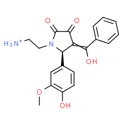 ChemSpider 2D Image | 2-{(2R)-2-(4-Hydroxy-3-methoxyphenyl)-3-[hydroxy(phenyl)methylene]-4,5-dioxo-1-pyrrolidinyl}ethanaminium | C20H21N2O5