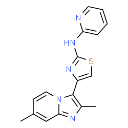 ChemSpider 2D Image | N-[4-(2,7-Dimethylimidazo[1,2-a]pyridin-3-yl)-1,3-thiazol-2-yl]-2-pyridinamine | C17H15N5S