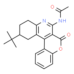 ChemSpider 2D Image | N-[11-(2-Methyl-2-propanyl)-6-oxo-9,10,11,12-tetrahydro-6H-chromeno[3,4-c]quinolin-7-yl]acetamide | C22H24N2O3