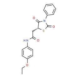 ChemSpider 2D Image | 2-[(5R)-2,4-Dioxo-3-phenyl-1,3-thiazolidin-5-yl]-N-(4-ethoxyphenyl)acetamide | C19H18N2O4S