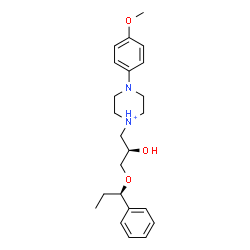 ChemSpider 2D Image | 1-{(2R)-2-Hydroxy-3-[(1R)-1-phenylpropoxy]propyl}-4-(4-methoxyphenyl)piperazin-1-ium | C23H33N2O3
