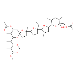 ChemSpider 2D Image | Methyl 4-(9-acetoxy-2-{5'-[6-(acetoxymethyl)-6-hydroxy-3,5-dimethyltetrahydro-2H-pyran-2-yl]-2-ethyl-3'-methyloctahydro-2,2'-bifuran-5-yl}-2,8-dimethyl-1,6-dioxaspiro[4.5]dec-7-yl)-3-methoxy-2-methylp
entanoate | C41H68O13