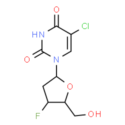 ChemSpider 2D Image | 5-Chloro-1-(2,3-dideoxy-3-fluoropentofuranosyl)-2,4(1H,3H)-pyrimidinedione | C9H10ClFN2O4