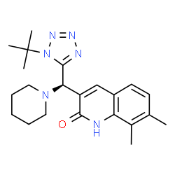 ChemSpider 2D Image | 7,8-Dimethyl-3-[(R)-[1-(2-methyl-2-propanyl)-1H-tetrazol-5-yl](1-piperidinyl)methyl]-2(1H)-quinolinone | C22H30N6O