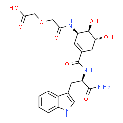 ChemSpider 2D Image | (2-{[(1R,5R,6R)-3-{[(2R)-1-Amino-3-(1H-indol-3-yl)-1-oxo-2-propanyl]carbamoyl}-5,6-dihydroxy-2-cyclohexen-1-yl]amino}-2-oxoethoxy)acetic acid | C22H26N4O8