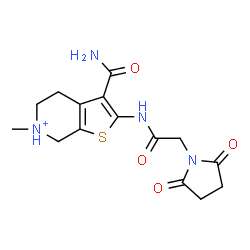 ChemSpider 2D Image | 3-Carbamoyl-2-{[(2,5-dioxo-1-pyrrolidinyl)acetyl]amino}-6-methyl-4,5,6,7-tetrahydrothieno[2,3-c]pyridin-6-ium | C15H19N4O4S