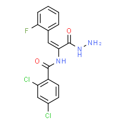 ChemSpider 2D Image | 2,4-Dichloro-N-[(1E)-1-(2-fluorophenyl)-3-hydrazino-3-oxo-1-propen-2-yl]benzamide | C16H12Cl2FN3O2