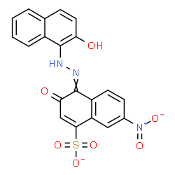 ChemSpider 2D Image | 4-[(2-Hydroxy-1-naphthyl)hydrazono]-7-nitro-3-oxo-3,4-dihydro-1-naphthalenesulfonate | C20H12N3O7S