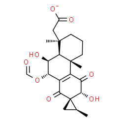 ChemSpider 2D Image | [(1S,2S,3'R,4b'S,8'R,8a'S,9'S,10'S)-10'-(Formyloxy)-3',9'-dihydroxy-2,4b',8'-trimethyl-1',4'-dioxo-3',4',4b',5',6',7',8',8a',9',10'-decahydro-1'H-spiro[cyclopropane-1,2'-phenanthren]-8'-yl]acetate (no
n-preferred name) | C22H27O8