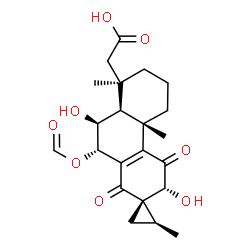 ChemSpider 2D Image | [(1S,2S,3'R,4b'S,8'R,8a'S,9'S,10'S)-10'-(Formyloxy)-3',9'-dihydroxy-2,4b',8'-trimethyl-1',4'-dioxo-3',4',4b',5',6',7',8',8a',9',10'-decahydro-1'H-spiro[cyclopropane-1,2'-phenanthren]-8'-yl]acetic acid | C22H28O8