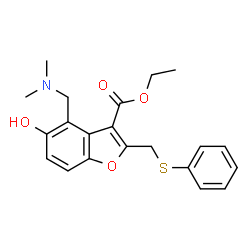 ChemSpider 2D Image | Ethyl 4-[(dimethylamino)methyl]-5-hydroxy-2-[(phenylsulfanyl)methyl]-1-benzofuran-3-carboxylate | C21H23NO4S