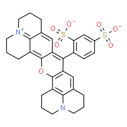 ChemSpider 2D Image | 4-(2,3,6,7,12,13,16,17-Octahydro-1H,5H,11H,15H-pyrido[3,2,1-ij]quinolizino[1',9':6,7,8]chromeno[2,3-f]quinolin-4-ium-9-yl)-1,3-benzenedisulfonate | C31H29N2O7S2