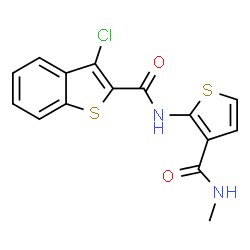 ChemSpider 2D Image | 3-Chloro-N-[3-(methylcarbamoyl)-2-thienyl]-1-benzothiophene-2-carboxamide | C15H11ClN2O2S2