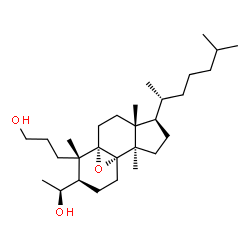 ChemSpider 2D Image | 3-{(1S,2R,5R,6R,9S,10S,11R)-11-[(1S)-1-Hydroxyethyl]-2,6,10-trimethyl-5-[(2R)-6-methyl-2-heptanyl]-14-oxatetracyclo[7.4.1.0~1,9~.0~2,6~]tetradec-10-yl}-1-propanol | C29H52O3