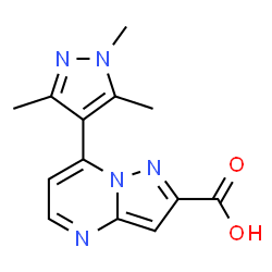 ChemSpider 2D Image | 7-(1,3,5-trimethylpyrazol-4-yl)pyrazolo[1,5-a]pyrimidine-2-carboxylic acid | C13H13N5O2