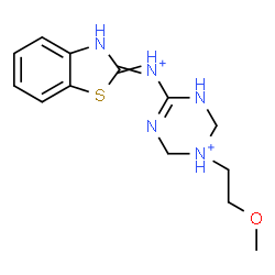 ChemSpider 2D Image | 4-(1,3-Benzothiazol-2(3H)-ylideneammonio)-1-(2-methoxyethyl)-1,2,3,6-tetrahydro-1,3,5-triazin-1-ium | C13H19N5OS