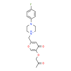 ChemSpider 2D Image | 4-(4-Fluorophenyl)-1-{[4-oxo-5-(2-oxopropoxy)-4H-pyran-2-yl]methyl}piperazin-1-ium | C19H22FN2O4