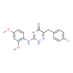 ChemSpider 2D Image | 3-[(2,4-Dimethoxyphenyl)amino]-6-(4-fluorobenzyl)-1,2,4-triazin-5(2H)-one | C18H17FN4O3