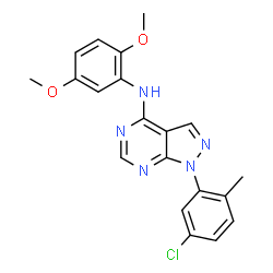 ChemSpider 2D Image | 1-(5-Chloro-2-methylphenyl)-N-(2,5-dimethoxyphenyl)-1H-pyrazolo[3,4-d]pyrimidin-4-amine | C20H18ClN5O2