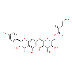 ChemSpider 2D Image | (2R,3R)-3,5-Dihydroxy-2-(4-hydroxyphenyl)-4-oxo-3,4-dihydro-2H-chromen-7-yl 6-O-(4-hydroxy-2-methylenebutanoyl)-beta-D-glucopyranoside | C26H28O13