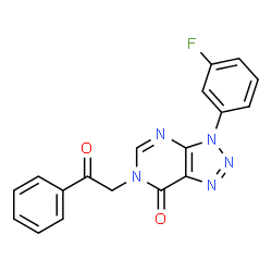 ChemSpider 2D Image | 3-(3-Fluorophenyl)-6-(2-oxo-2-phenylethyl)-3,6-dihydro-7H-[1,2,3]triazolo[4,5-d]pyrimidin-7-one | C18H12FN5O2