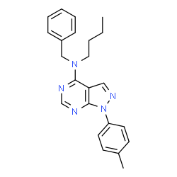 ChemSpider 2D Image | N-Benzyl-N-butyl-1-(4-methylphenyl)-1H-pyrazolo[3,4-d]pyrimidin-4-amine | C23H25N5