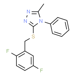 ChemSpider 2D Image | 3-[(2,5-Difluorobenzyl)sulfanyl]-5-methyl-4-phenyl-4H-1,2,4-triazole | C16H13F2N3S