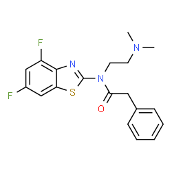 ChemSpider 2D Image | N-(4,6-Difluoro-1,3-benzothiazol-2-yl)-N-[2-(dimethylamino)ethyl]-2-phenylacetamide | C19H19F2N3OS