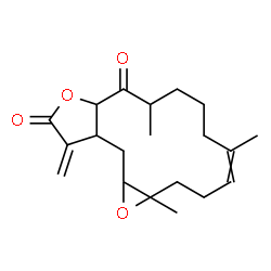 ChemSpider 2D Image | 1a,5,9-Trimethyl-13-methylene-2,3,6,7,8,9,13,13a,14,14a-decahydrooxireno[4,5]cyclotetradeca[1,2-b]furan-10,12(1aH,10aH)-dione | C20H28O4