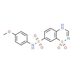 ChemSpider 2D Image | N-(4-Methoxyphenyl)-4H-1,2,4-benzothiadiazine-7-sulfonamide 1,1-dioxide | C14H13N3O5S2