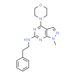 ChemSpider 2D Image | 1-Methyl-4-(4-morpholinyl)-N-(2-phenylethyl)-1H-pyrazolo[3,4-d]pyrimidin-6-amine | C18H22N6O