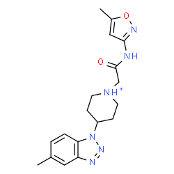 ChemSpider 2D Image | 4-(5-Methyl-1H-benzotriazol-1-yl)-1-{2-[(5-methyl-1,2-oxazol-3-yl)amino]-2-oxoethyl}piperidinium | C18H23N6O2