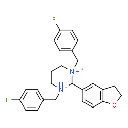 ChemSpider 2D Image | 2-(2,3-Dihydro-1-benzofuran-5-yl)-1,3-bis(4-fluorobenzyl)hexahydropyrimidinediium | C26H28F2N2O