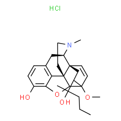 ChemSpider 2D Image | (14beta)-18-(2-Hydroxy-2-pentanyl)-6-methoxy-17-methyl-7,8-didehydro-18,19-dihydro-4,5-epoxy-6,14-ethenomorphinan-3-ol hydrochloride (1:1) | C25H34ClNO4
