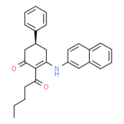 ChemSpider 2D Image | (5S)-3-(2-Naphthylamino)-2-pentanoyl-5-phenyl-2-cyclohexen-1-one | C27H27NO2