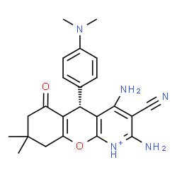 ChemSpider 2D Image | (5R)-2,4-Diamino-3-cyano-5-[4-(dimethylamino)phenyl]-8,8-dimethyl-6-oxo-6,7,8,9-tetrahydro-5H-chromeno[2,3-b]pyridin-1-ium | C23H26N5O2