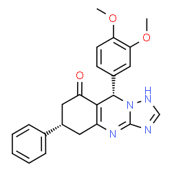 ChemSpider 2D Image | (6S,9S)-9-(3,4-Dimethoxyphenyl)-6-phenyl-5,6,7,9-tetrahydro[1,2,4]triazolo[5,1-b]quinazolin-8(1H)-one | C23H22N4O3