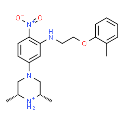 ChemSpider 2D Image | (2R,6S)-2,6-Dimethyl-4-(3-{[2-(2-methylphenoxy)ethyl]amino}-4-nitrophenyl)piperazin-1-ium | C21H29N4O3