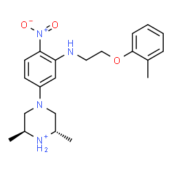 ChemSpider 2D Image | (2S,6S)-2,6-Dimethyl-4-(3-{[2-(2-methylphenoxy)ethyl]amino}-4-nitrophenyl)piperazin-1-ium | C21H29N4O3