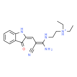 ChemSpider 2D Image | 2-{[(1E,3E)-1-Amino-2-cyano-3-(3-oxo-1,3-dihydro-2H-indol-2-ylidene)-1-propen-1-yl]amino}-N,N-diethylethanaminium | C18H24N5O