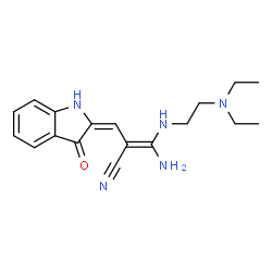 ChemSpider 2D Image | (2E)-3-Amino-3-{[2-(diethylamino)ethyl]amino}-2-[(E)-(3-oxo-1,3-dihydro-2H-indol-2-ylidene)methyl]acrylonitrile | C18H23N5O